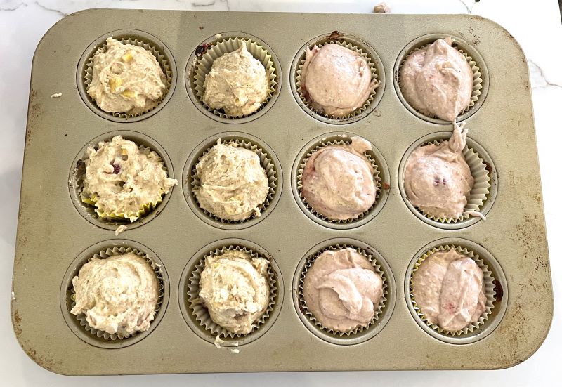 strawberry muffin batter versus sweet corn muffin batter