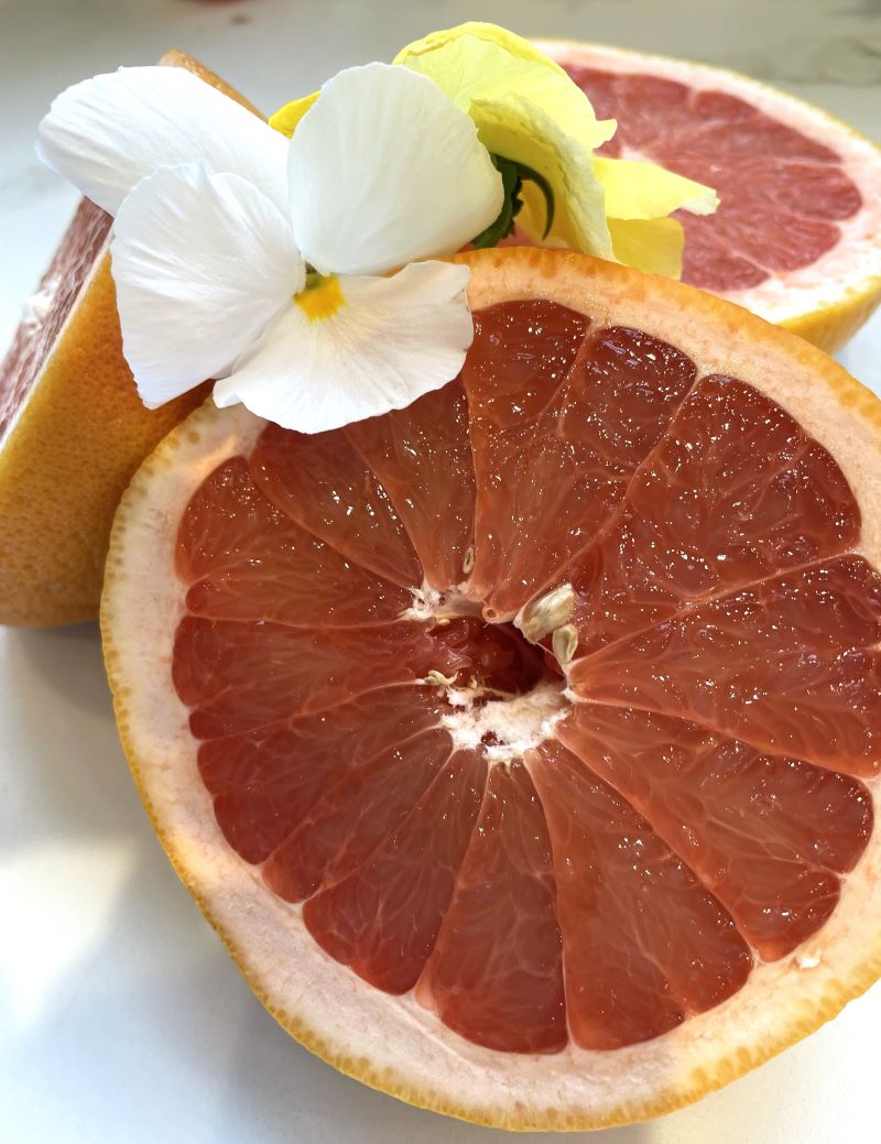 freshly cut grapefruits