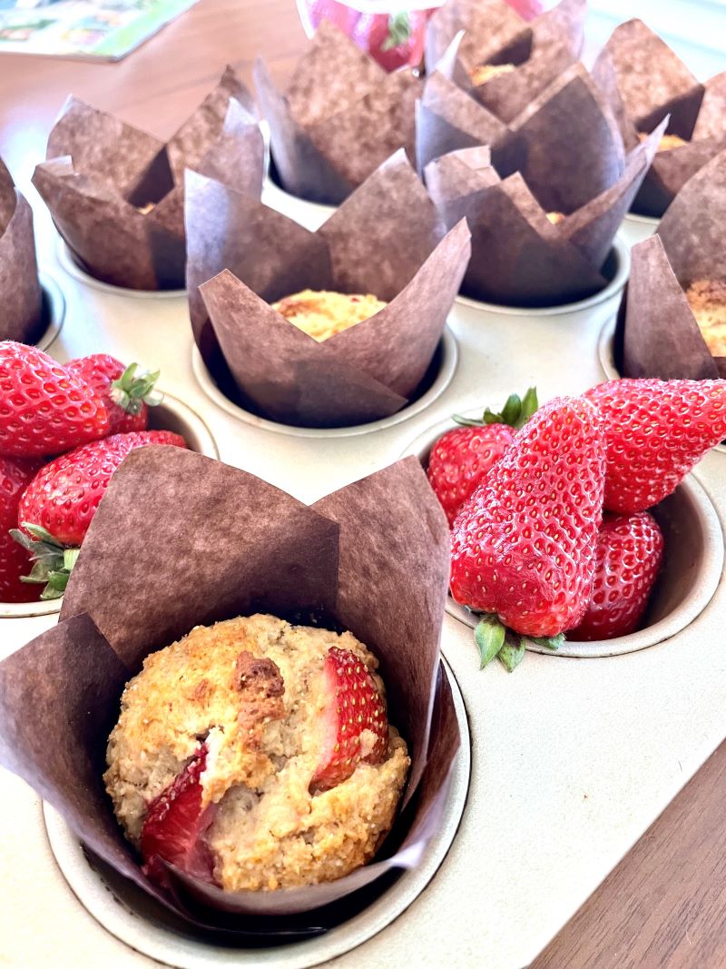 strawberries with apple cornbread