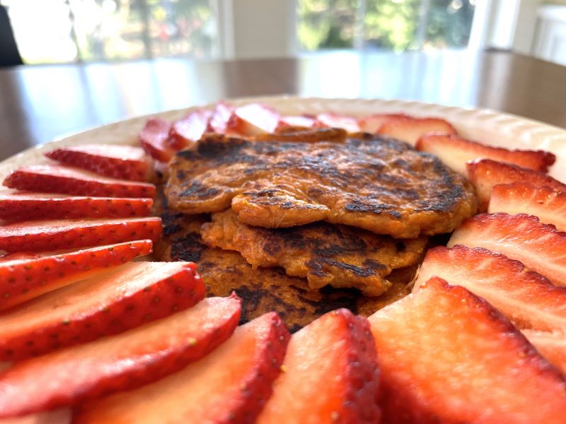 Sweet Potato Pancakes and Strawberries