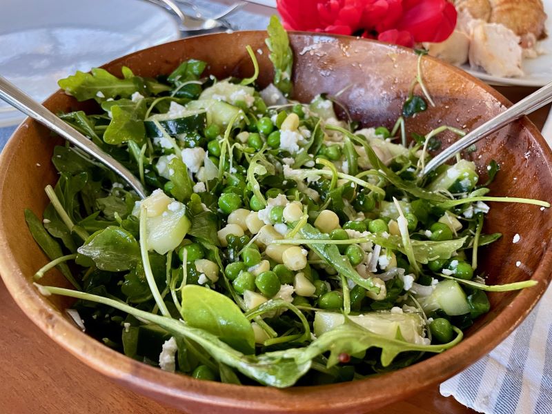 pea, feta, cucumber salad with feta