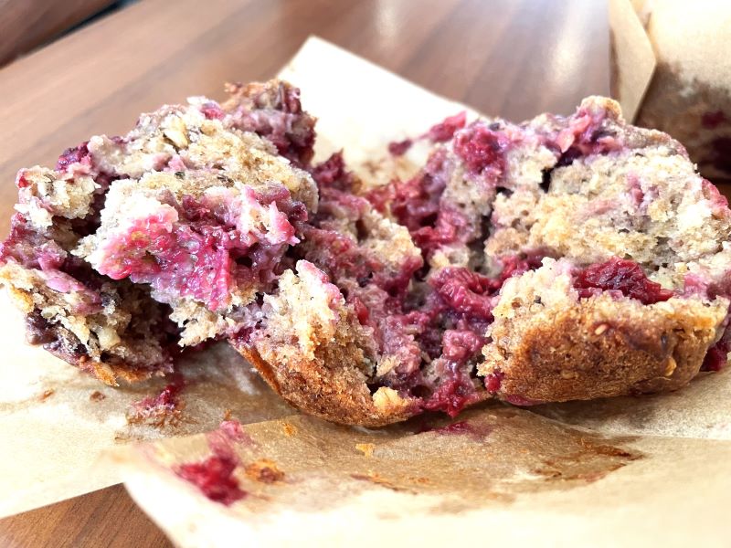 Raspberry blackberry oatmeal muffin