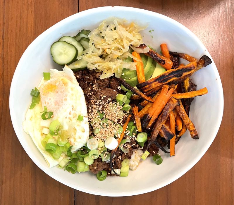 “White Trash” Bibimbap with Crispy Ground Beef