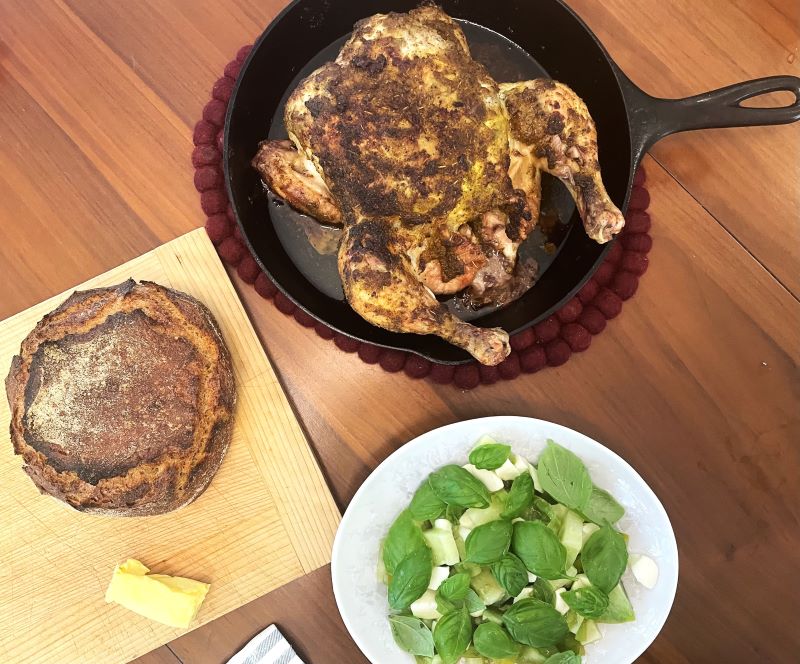 preserved lemon chicken in a cast iron skillet