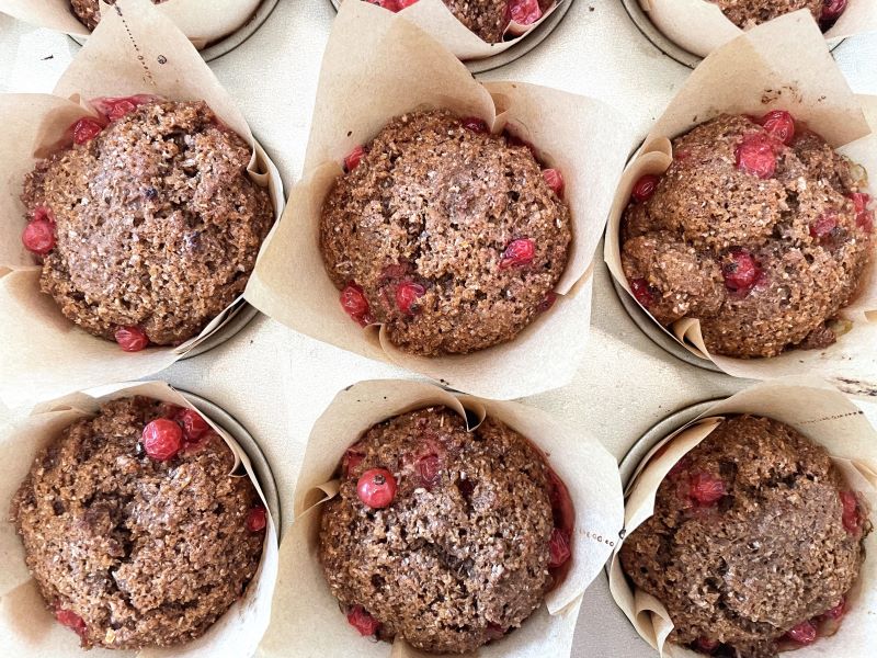 Honey Bran Muffins with Tart Red Currants