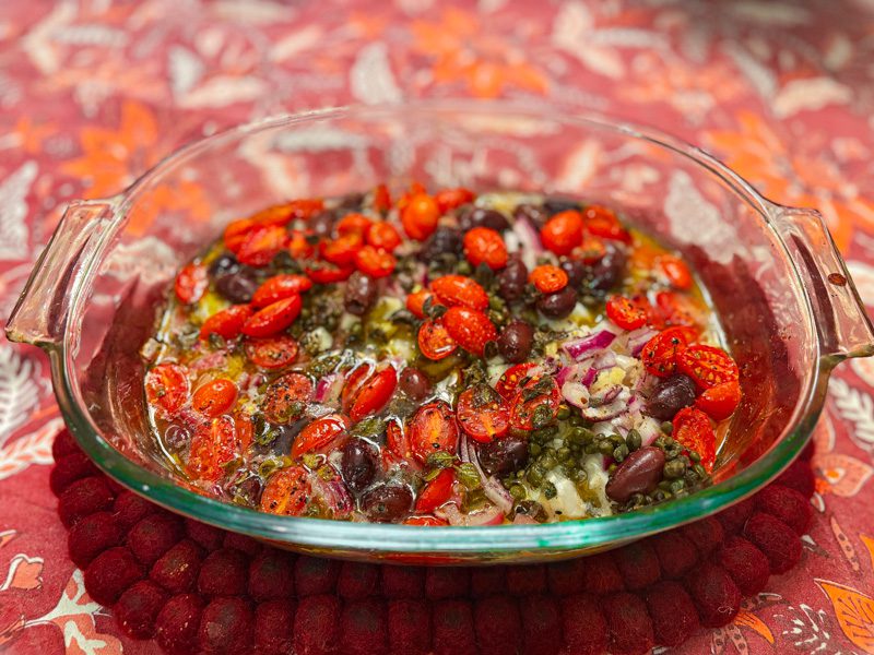 Easy Baked Fish with Tomatoes, Olives, and Capers