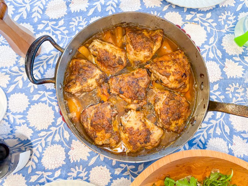 skillet chicken thighs and peaches and sherry