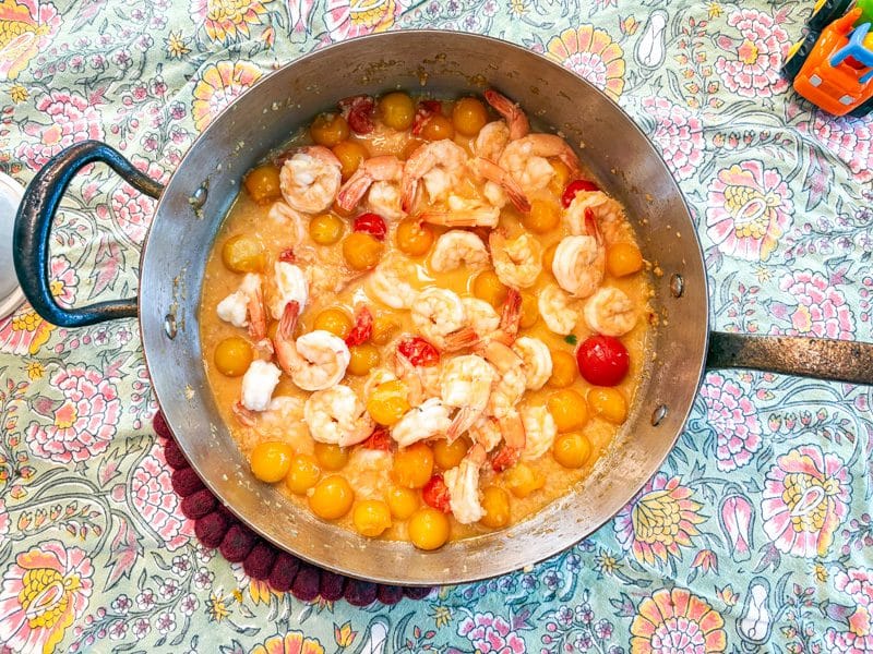 Shrimp with tomatoes and lemon zest